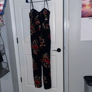 Band of Gypsies Black and Red Floral Jumpsuit with Spaghetti Straps